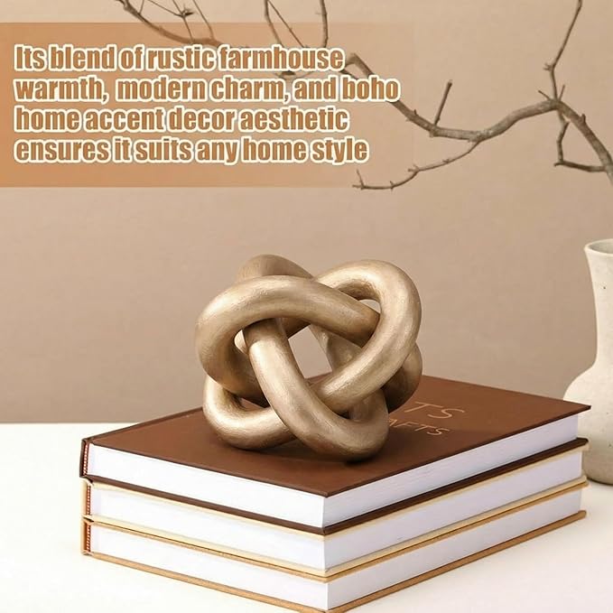 3 Link Wood Knot Decor Rustic Home Décor Accents Hand Carved Coffee Table Decoration, Boho Chain Link Decoration, Modern Shelf, Rustic Objects for Home Living Room Bedroom(Champagne)