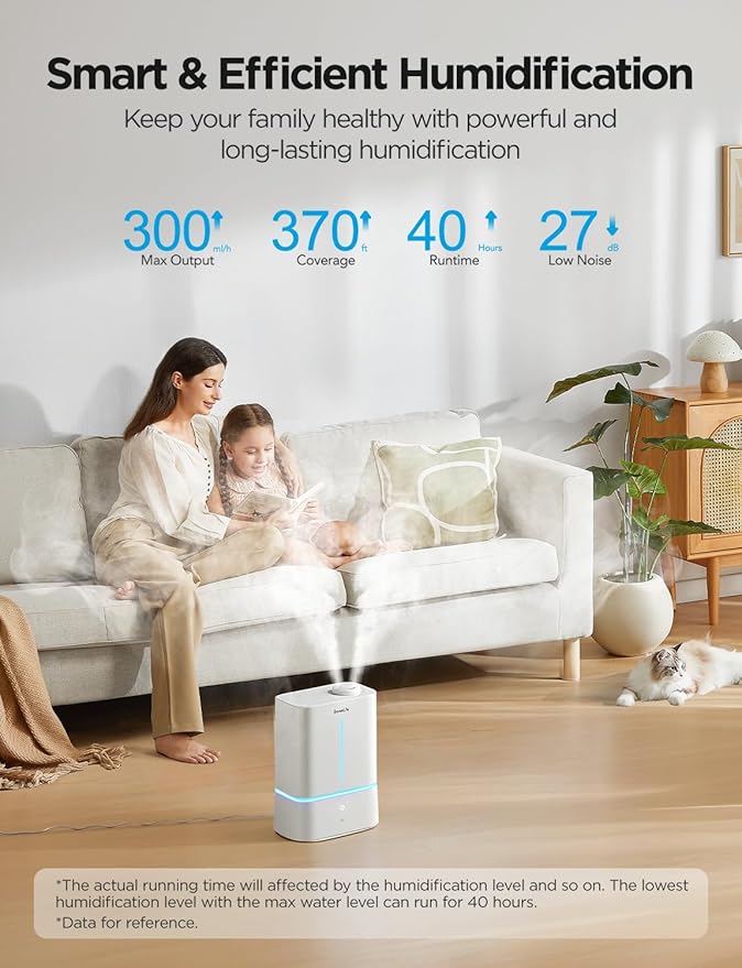 GoveeLife Smart Humidifiers for Bedroom, 4.5L Cool Mist Air Humidifiers with Scent Diffuser & Nightlight, 40H Runtime, Easy to Clean, Quiet Top Fill Ultrasonic Humidifier for Plant, Large Room, Baby