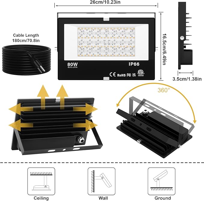 LED Flood Light Outdoor, 800W Equivalent 8000LM, Smart RGB Landscape Lighting with APP Control, IP66 Waterproof Color Changing Uplight, Daylight 5700K 23 Modes Floodlight for Garden Yard Stage, 2 Pack