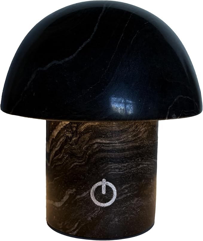 Hand-Polished Natural Marble Mushroom Lamp, Rechargeable LED Stone Night Light with Touch Control and 3 Brightness Levels, Sculptural Bedside Ambient Decor Light for Modern Home