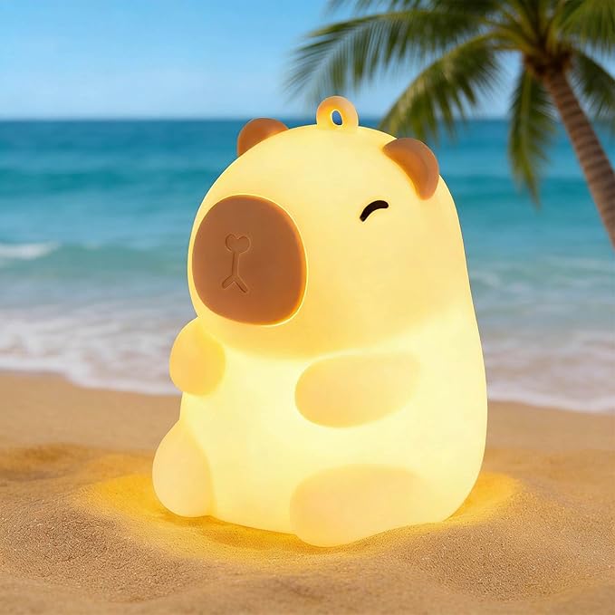 Squishy Christmas Capybara Night Light with RGB Modes Dimmable Nursery Breastfeeding Nightlight Hangable Cute Novelty Animal Lamp Rechargeable Silicone Touch Bedside Lamp for Bedroom Dorm Decor