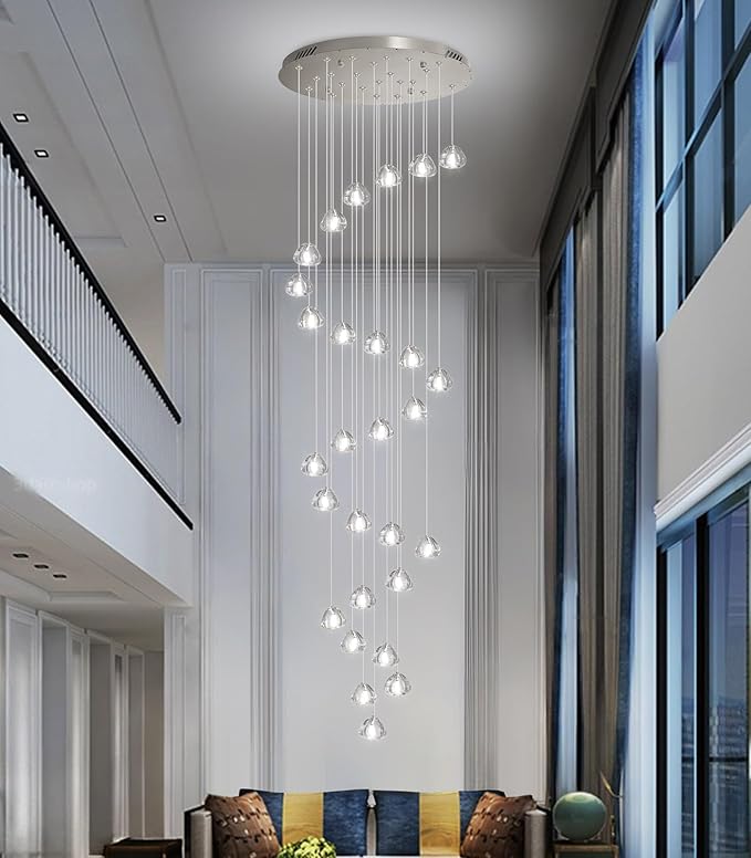 157 Inches Long Chandelier Bubble Crystal Balls Glam Chandeliers Dimmable Light High Ceiling Pendants Light Adjustable Large Size Lighting Fixtures Antique Gold