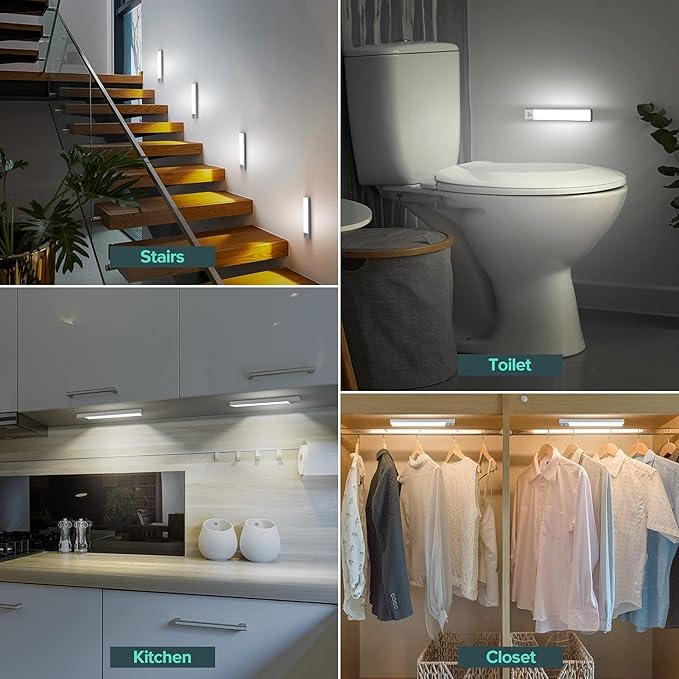 Alivation 36 LED Closet Lights Motion Sensored Battery Powered LED Lights, Under Cabinet Lighting, Motion Sensor Light Indoor, Wireless Lights, 1500mah Rechargeable Battery Operated Lights (3 Pack)