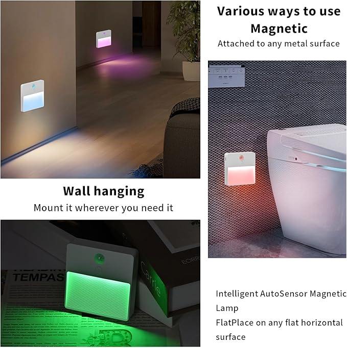 ASAWASA LED Motion Sensor Night Light, 7 Colors Rechargeable Magnetic Decor Wall Lights, Dimmable, Suitable for Bathroom hallways bedrooms Kitchen cabinets Staircase