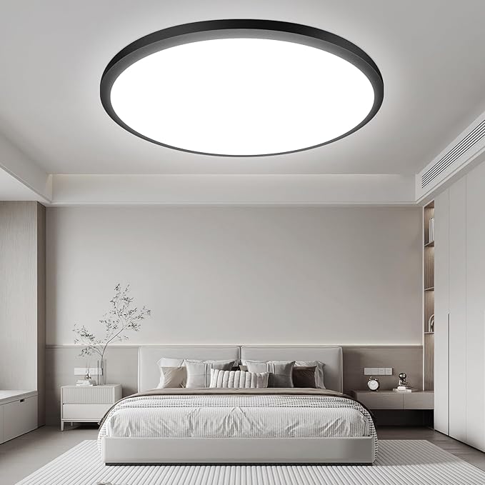 1Pack LED Flush Mount Ceiling Light Fixture, 15Inch 30W 4000Lm, Dimmable Modern Recessed Ceiling Lamp, 5000K Daylight White Round Low Profile Ceiling Light for Kitchen Closet Bedroom Hallway, Black