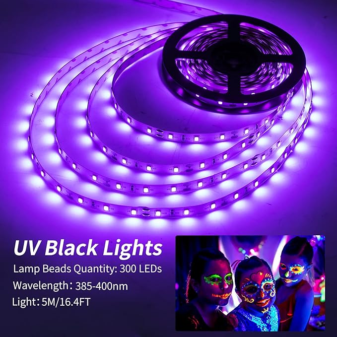 Black Lights 20FT 360LEDs Blacklights LED Strip, Tape Lights, 12V Flexible Purple Blacklight Fixtures, LED Ribbon for Stage, Fluorescent Glow Party, Bar, Indoor Dance,Gallery