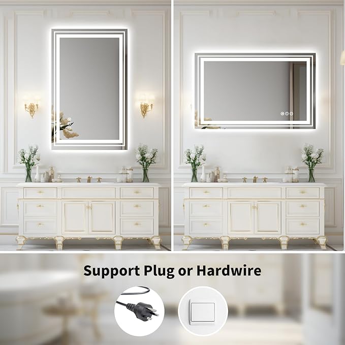 WTTY LED Bathroom Mirror with Light 40"x32",Modern LED Mirror for Bathroom,Stepless Dimmable Lighted Bathroom Mirror with Anti-Fog,Memory Function,Shatter-Proof