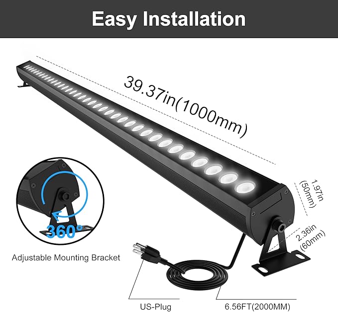 Outdoor LED Wall Washer Light Bar – 40 Inch, 3000K Warm White Waterproof Heavy-Duty Strip Light (IP65), 6.5ft Plug-&-Play