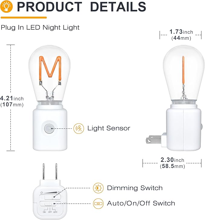 LED Motion Sensor Night Light, Dimmable, Motion Activated Night Light, Night Lights Plug into Wall, M-Type 2200K Warm White, 1Pack