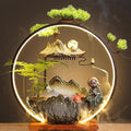 LED Halo Reflux I, Ceramic Zen Ornament with Rain Curtain Flowing Water Waterfall I Sitting, Suitable for Home Office Yoga Meditation Use