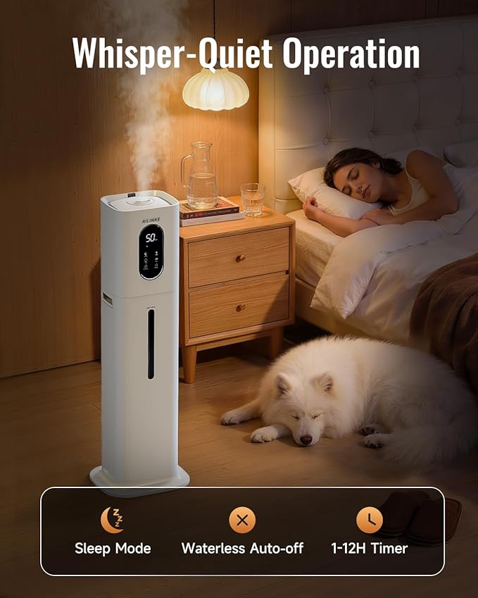 Humidifier Large Room Bedroom with Night Light, 2.1Gal(8L) Humidifiers for Home with Essential Oil Diffuser, Top Fill Whole House Cool Mist Humidifiers for Plants Baby Kids Adults(White)