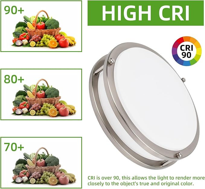 Hlite 36W 13inch LED Flush Mount Ceiling Light Fixture,3600LM Super Bright Light Fixture Ceiling Mount,LED Ceiling Light Flush Mount for Bedroom,Kitchen,Bathroom,5000K Daylight White,Nickel (1Pack)
