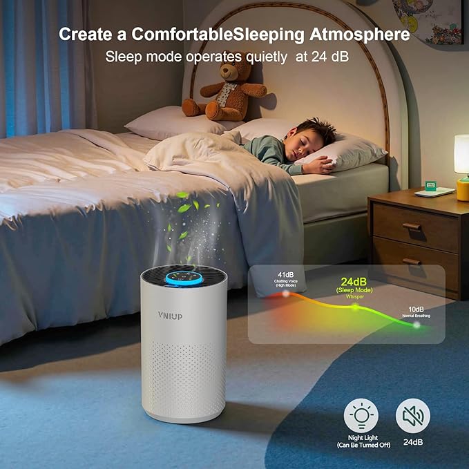Air Purifiers for Bedroom Home up to 1250 ft² - Vniup H14 True HEPA Room Air Purifiers for Bedroom, with Fragrance Function Sleep Mode& Light Mode Air Cleaner for Pet Dander Odor Dust Smoke