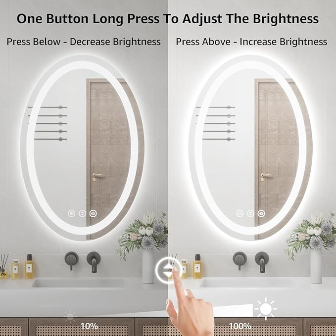 Oval LED Mirror for Bathroom 40"x30", Lighted Bathroom Vanity Mirror with Lights - Anti-Fog, Front Light and Backlit, Dimmable, 3 Colors