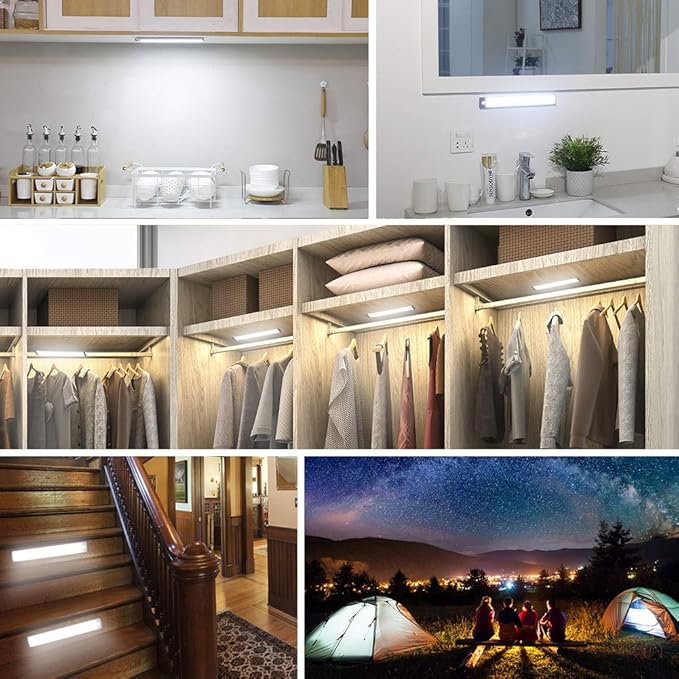 54-LED Under Cabinet Lights,USB Rechargeable Kitchen Night Light,Battery Operated Counter Closet Lighting,Wireless Motion Activated Light for Cabinets Cupboard Pantry(Warm Light 2Pack