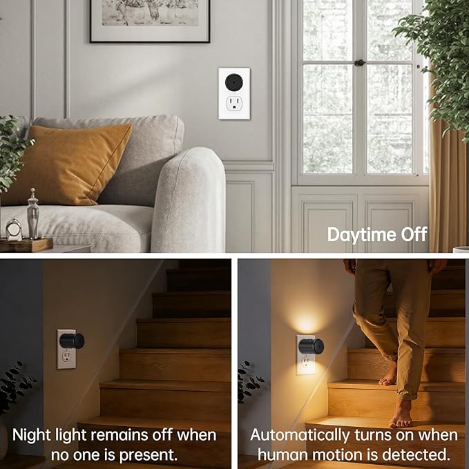 LED Night Light,Motion Sensor Night Lights Plug into Wall with Dusk to Dawn Sensor, Auto On/Off, Motion Activated Night Light,3000K Soft White,100 Lumens,4-Pack,Non-Dimmable