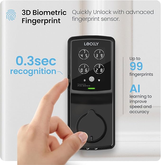 Lockly Secure Pro Wi-Fi Smart Door Lock, Keyless Entry with PIN Genie® Digital Keypad, 3D Biometric Fingerprint Sensor Front Door Lock Deadbolt, Voice Control & Auto Lock - Left Fingerprint Edition