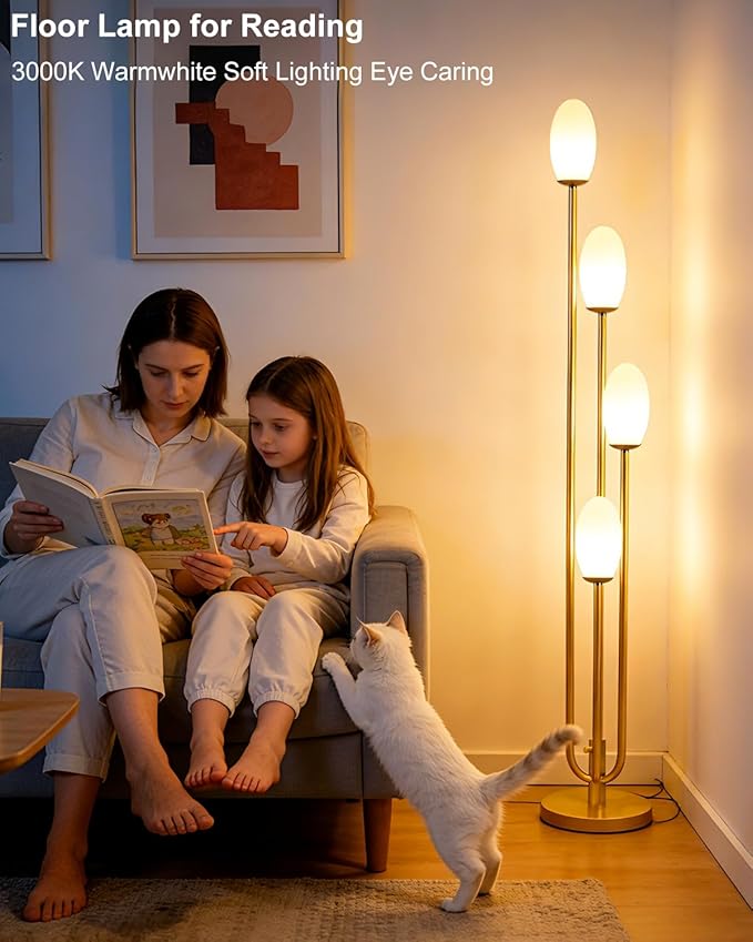 Lightdot Gold Floor Lamp 4-Lights Dimmable Floor Lamps with Oval Lampshade 3000K Bulbs Included Unique Modern Standing Tall Lamp for Living Room/Bedroom/Sofa Beside/Corner Decor