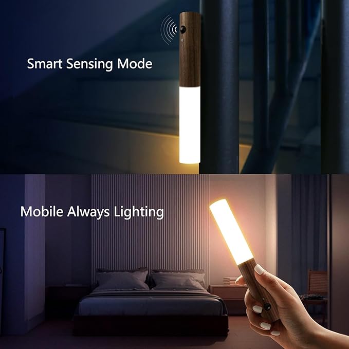 Rechargeable Night Light Motion Sensor Battery Operated Wall Sconces Set of Two Wireless Portable Wall Lights Magnetic for Hallway Bedroom Cabinet, 3000K Warm White