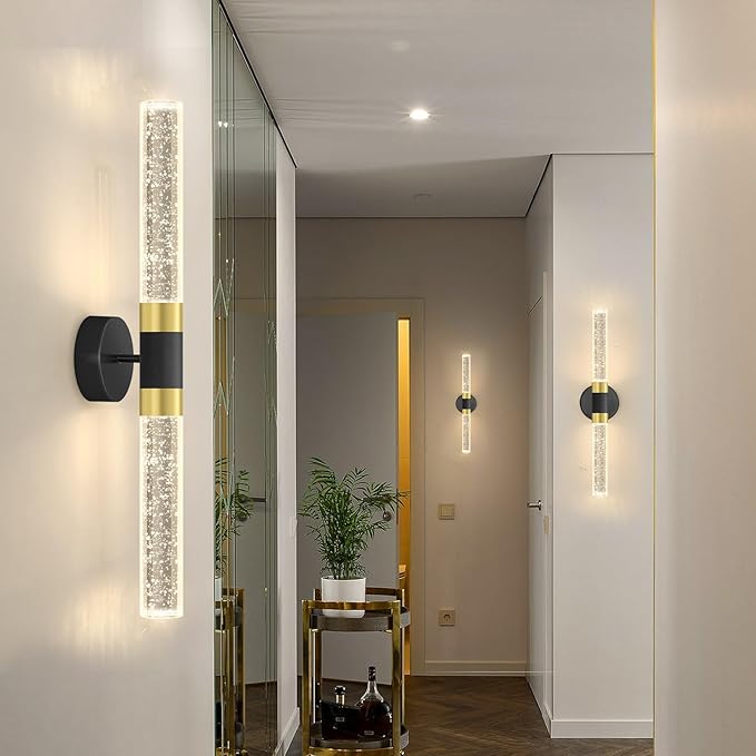 Crystal LED Wall Sconces Wall Light Modern Glam Crystal Vanity Lighting Fixtures for Hallway Dining Living Bedroom Living Room with 2700K Warm Light Bulbs