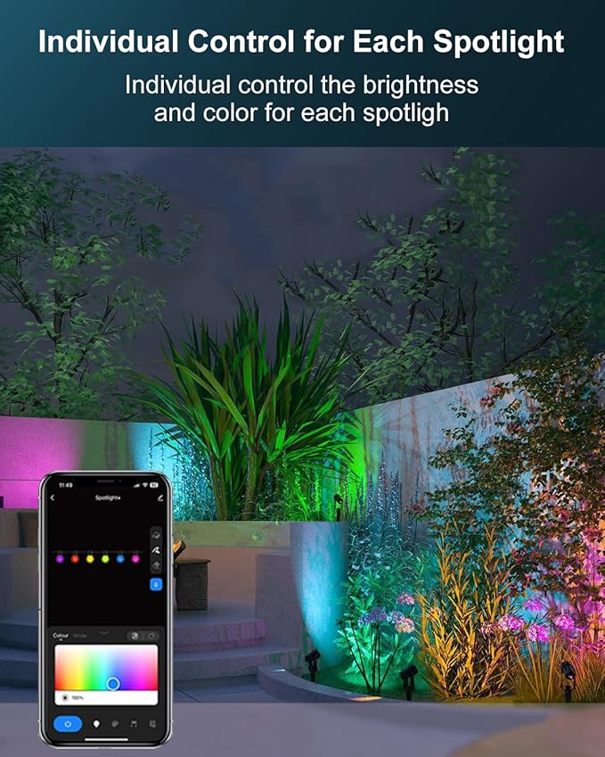 Ligency Smart Landscape Lights, Low Voltage Outdoor Spot Lights IP65 Waterproof Spotlights Compatible with APP/Voice/Alexa Control, RGBW Color Changing Spotlight for Yard Garden Patio Lawn, 6 Pack