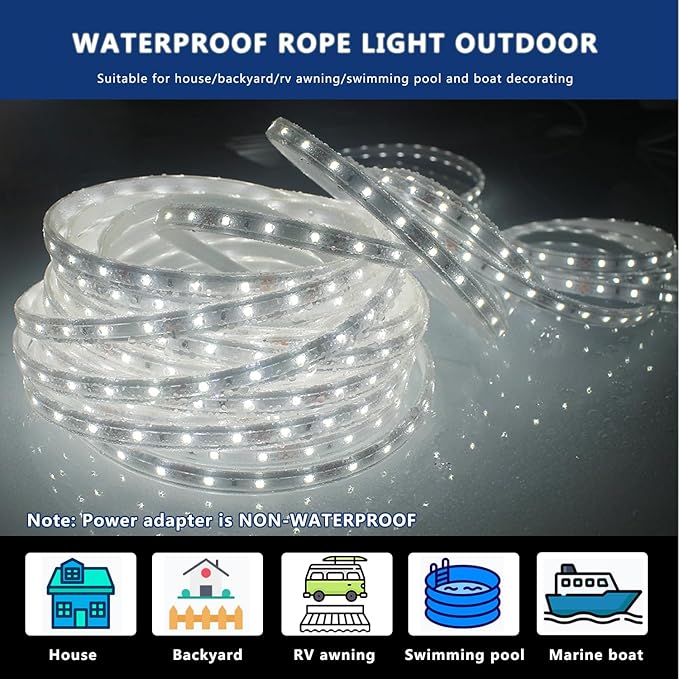 2-Pack 33ft Outdoor Rope Lights Waterproof, Flat & Flexible Led Outdoor Lights, Dimmable Rope Lighting, 12v Rope Light for Outside, Indoor Bedroom, Kitchen, Pool, Backyards