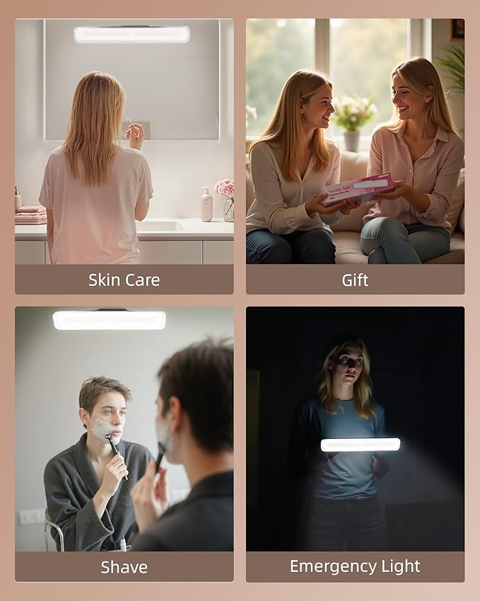 EZVALO Wireless Makeup Light 2 Pack, Vanity Lights for Mirror,Bathroom Mirror Light, Rechargeable, 3 Color Temperatures, Stepless Dimming, Touch Control, Adjustable Angle, Black, Women's Gifts
