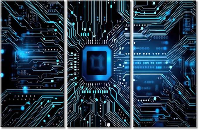 Rebotipy Computer Processors CPU Wall Art for Living Room Blue Circuit Board Modern Home Decor CPU Concept Posters Artwork for Bedroom Office Wall Art Painting Pictures Ready to Hang,(42" Wx28 H)