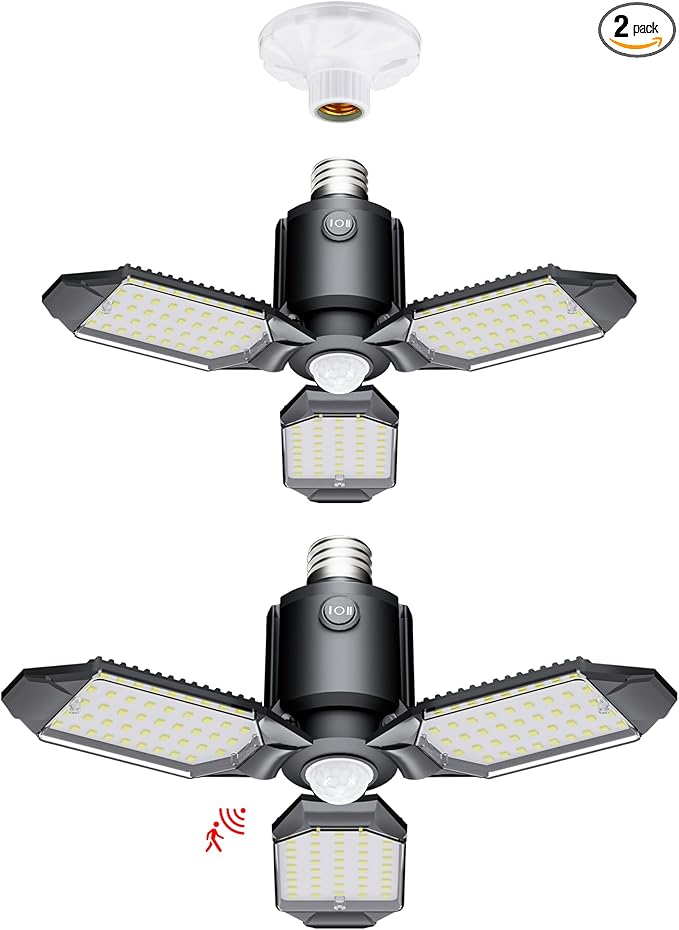 Motion Sensor Garage Light, 80W Garage Lights Ceiling Led Motion Activated,Dusk to Dawn Sensor Lights,Ultra Bright LED Shop Light Bulb,Screw in Shop Lights for Barn,Basement(2Pack)
