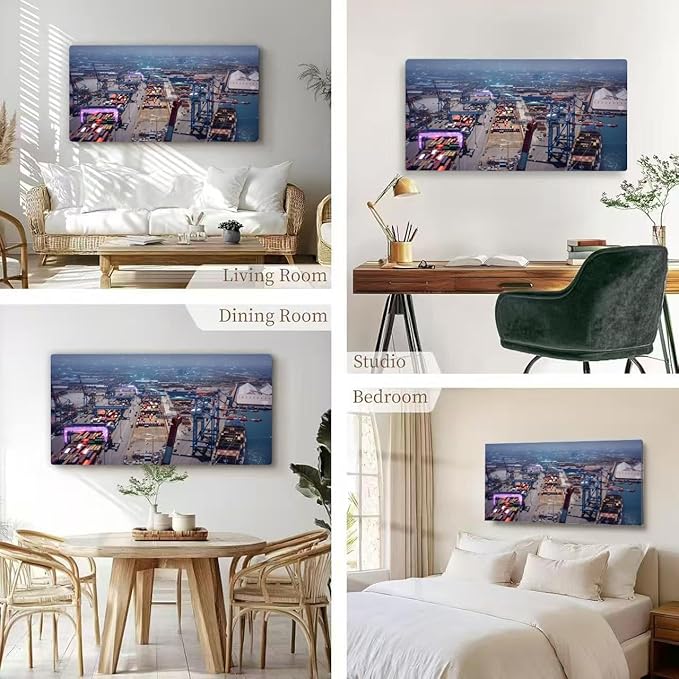 Wibinuki Wall Art Wall Decor Wall Paintings Aerial view of Port G network and technology da communicion for Living Room Bedroom Bathroom Home Decor Can Be Hung Directly 20"x 40"