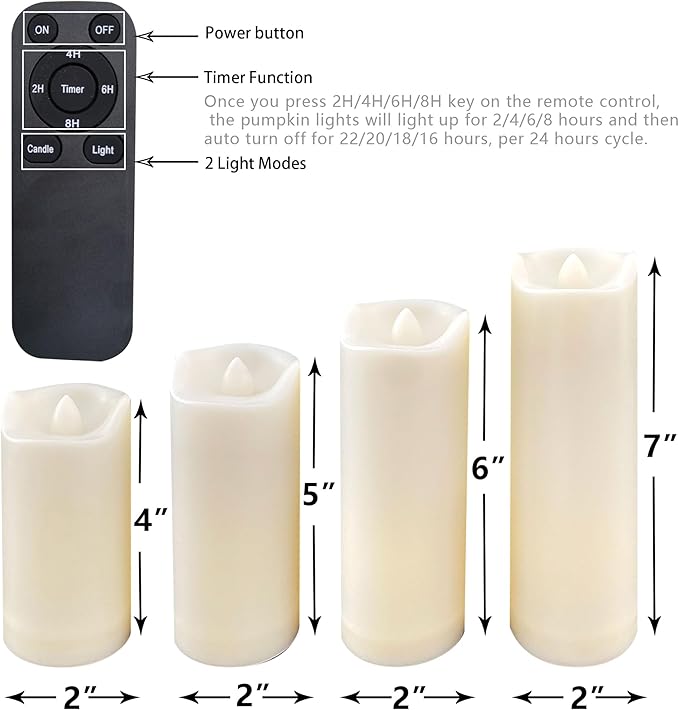 Battery Operated Flameless LED Pillar Candle with Remote Cycling Timer, Realistic Plastic Electric Tall Flickering Light for Indoor Outdoor Bookshelf Dinner Party Centerpiece Fireplace Decor Pack of 3