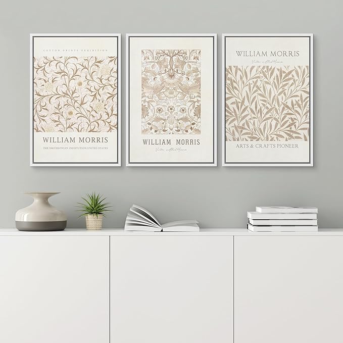 wall26 Framed Canvas Print Wall Art Set William Style Cotton Prints Exhibition Illustrations Modern Art Decorative Floral Botanical Minimal for Bedroom - 16"x24"x3 White