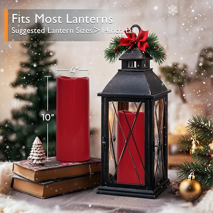 Homemory 4"x10" Burgundy Flameless Candles, Red Candles, Outdoor Waterproof Flameless Candles with Remote and Timers, Battery Operated LED Pillar Candles, Christmas Decor, Won't Melt Plastic, Set of 2
