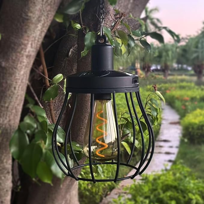 Solar Lantern Outdoor Hanging Lights Upgraded Edison Bulb Design Waterproof LED Lighting Metal Solar Powered Lanterns for Women Mom Grandma for Yard Garden Decor Gifts