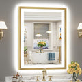 28x36 Gold Beveled LED Bathroom Mirror with Lights, Brushed Gold Framed Backlit and Front Lit Anti-Fog Lighted Vanity Mirrors for Bathroom Wall, Dimmable, 3 Colors, Memory, HD Tempered Glass