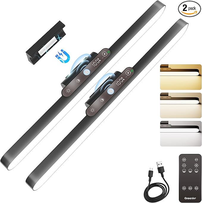 Ensenior Light Bar, 14 inch Rechargeable Under Cabinet Motion Sensor Lighting with Stepless Dimming Magnetic 3CCT Remote 2000mAh, Motion Sensor Light Indoor for Kitchen, Vanity Mirror, Closet, 2 Pack