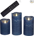 CANDLE CHOICE Real Wax Battery Operated Flameless Candles with Remote Automatic Cycle Timer Realistic Flickering Electric LED Pillars Wedding Party Holiday Decorations 3 Pack Rustic Texture Navy Blue