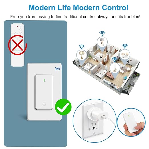 Wireless Wall Switch Remote Control Outlet,GreenCyle 2 Set Remote Control Outlets Plug Switches,15A/1500W,TUV List,No Wiring Needed,300ft RF Range,for Lamp,Fans,Household Appliances