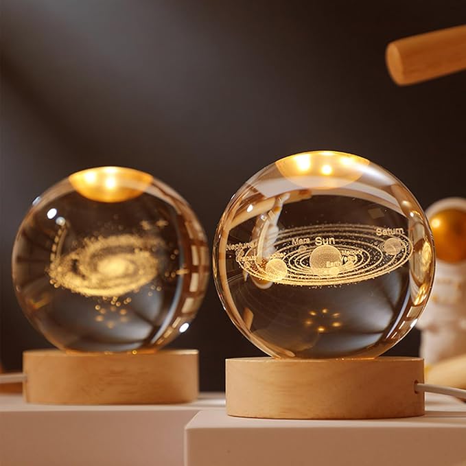 Happyhaves Calming Stellar Spheres,Happy Haves Light Sphere,The Galaxy, Saturn, Astronomy Calming Cosmic Lights, Crystal Ball Night Light with Base for Bedroom Living Room Decor (Mother and Child)