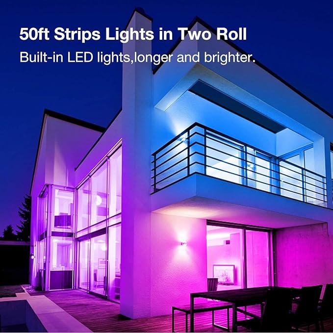 VOLIVO 50ft Led Strip Lights for Bedroom, Color Changing Led Light Strips Kit with Bluetooth App Control and IR Remote, RGB Music Sync Lighting for Room, Home Decor