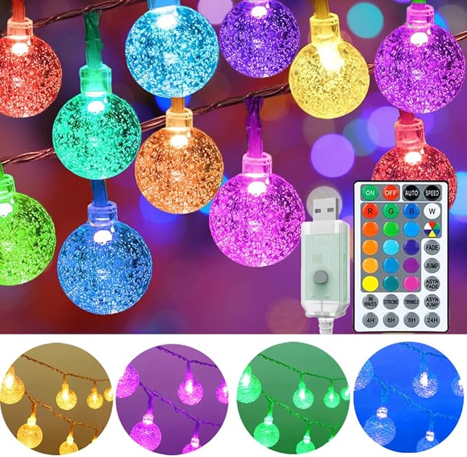 Mocalido 20ft Color Changing Globe String Lights Indoor, 30 LED Hanging Colored Christmas Lights for Bedroom USB Powered with Remote, Fairy Lights Classroom, Camping Tent Decor
