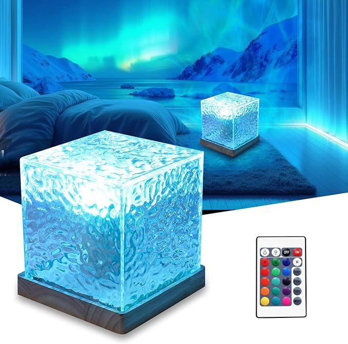 RICHMYC Ocean Wave Projector Light, 16 Colors Gradual Rotating Water Lamp with Remote Control, Beach Decor Sea Themed Northern Lights Projector for Office Bedroom Bar Restaurant(Plug in 5.3in)