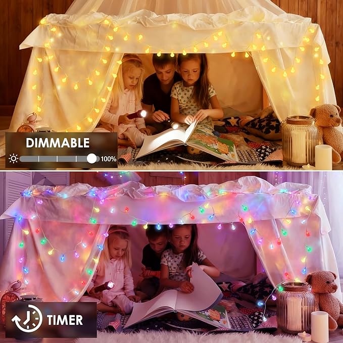 OMIKA 50FT 100LED Outdoor String Lights Plug in, APP & Remote Control Smart Crystal Globe Lights, Dimmable RGB & Warm White Patio Lights with Timer, Music Sync for Christmas Garden Party