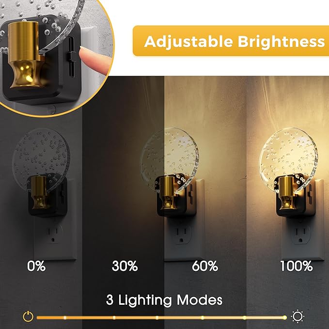 L LOHAS LED Night Lights Plug into Wall, Dusk to Dawn Sensor, 3000K Soft White LED, 180° Rotating Acrylic Bubble Nightlight, 0-100lm Adjustable Brightness, for Bedroom, Bathroom, Hallway