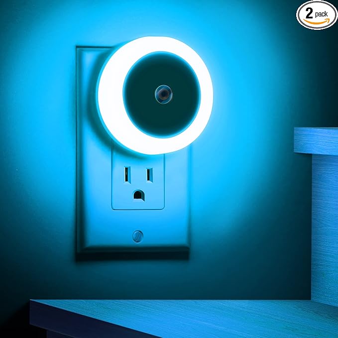 Briignite Azure Blue Night Light, Night Lights Plug into Wall [2Pack], Nightlight with Light Sensors, LED Night Light for Kids Room, Baby, Bathroom, Stair Lights, Hallway Light