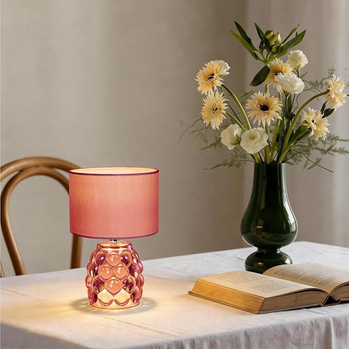 MJ PREMIER Pink Rechargeable Table Lamp Battery Powered Lamp Dimmable Touch Control 3 Color Night Light, Wireless Portable Desk Lamp with USB for Girls Bedroom, Nightstand Kids Room, Home Decor