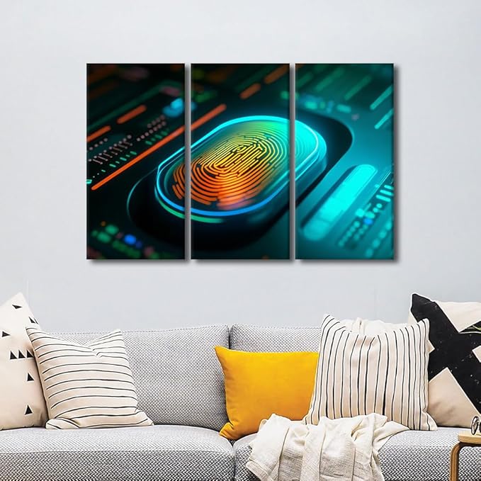 TUMOVO 3 Panel Modern Wall Art Concept of Cybersecurity and Data Protection, Security System Posters and Prints for Home Wall Decorations, Stretched Framed Ready to Hang, 42" Wx28 H