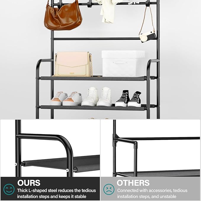 darsun Hall Tree with Shoe Storage Bench, 4-Tier Coat Rack with 8 Hooks, Multipurpose Entryway Organizer for Hall, Bedroom, Office, Shoe Bench with Storage (23.6in)