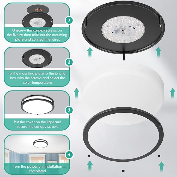 13 Inch LED Ceiling Light Fixture Black, 36W 4400Lm Flush Mount Ceiling Lamps, Dimmable 5CCT 2700K/3000K/4000K/5000K/6500K, Super Bright Modern Bedroom Ceiling Lights for Kitchen Hallway, 2 Packs