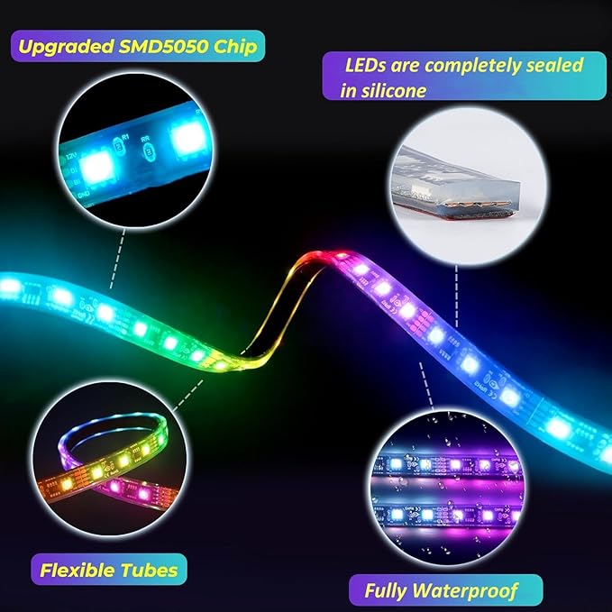 Battery Operated Marine Submersible Boat Lights Strip, 2 Pcs 8FT 9V IP68 RGB Golf Cart Canopy Roof Underglow Lights, Kayak Paddleboard Light, Boat Interior Deck Courtesy Light